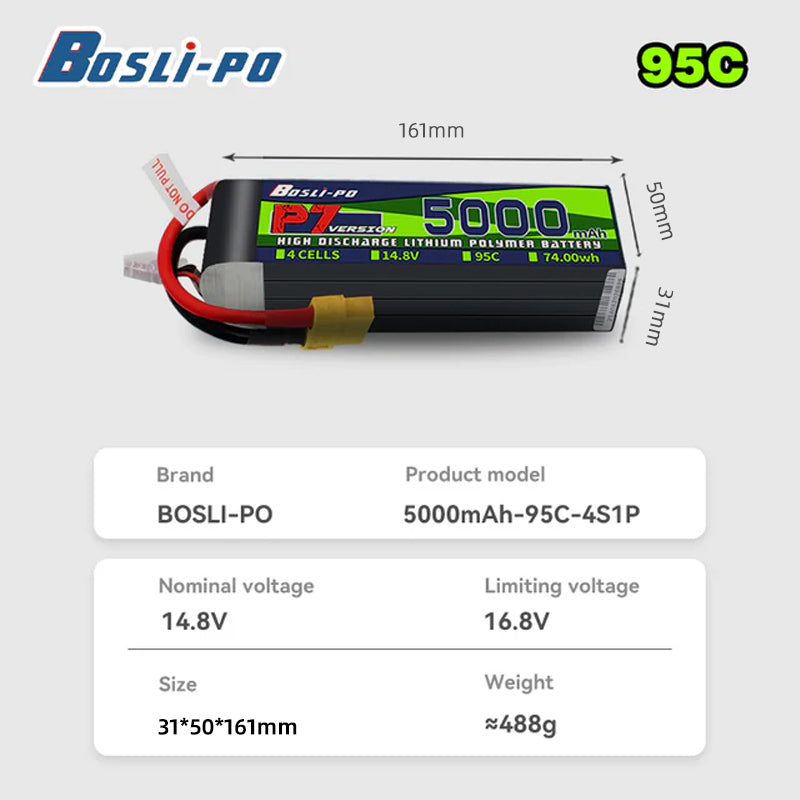 Boslipo P7 Versie 5000mAh 95C  - Drone Battery 4S recensie en prijs
